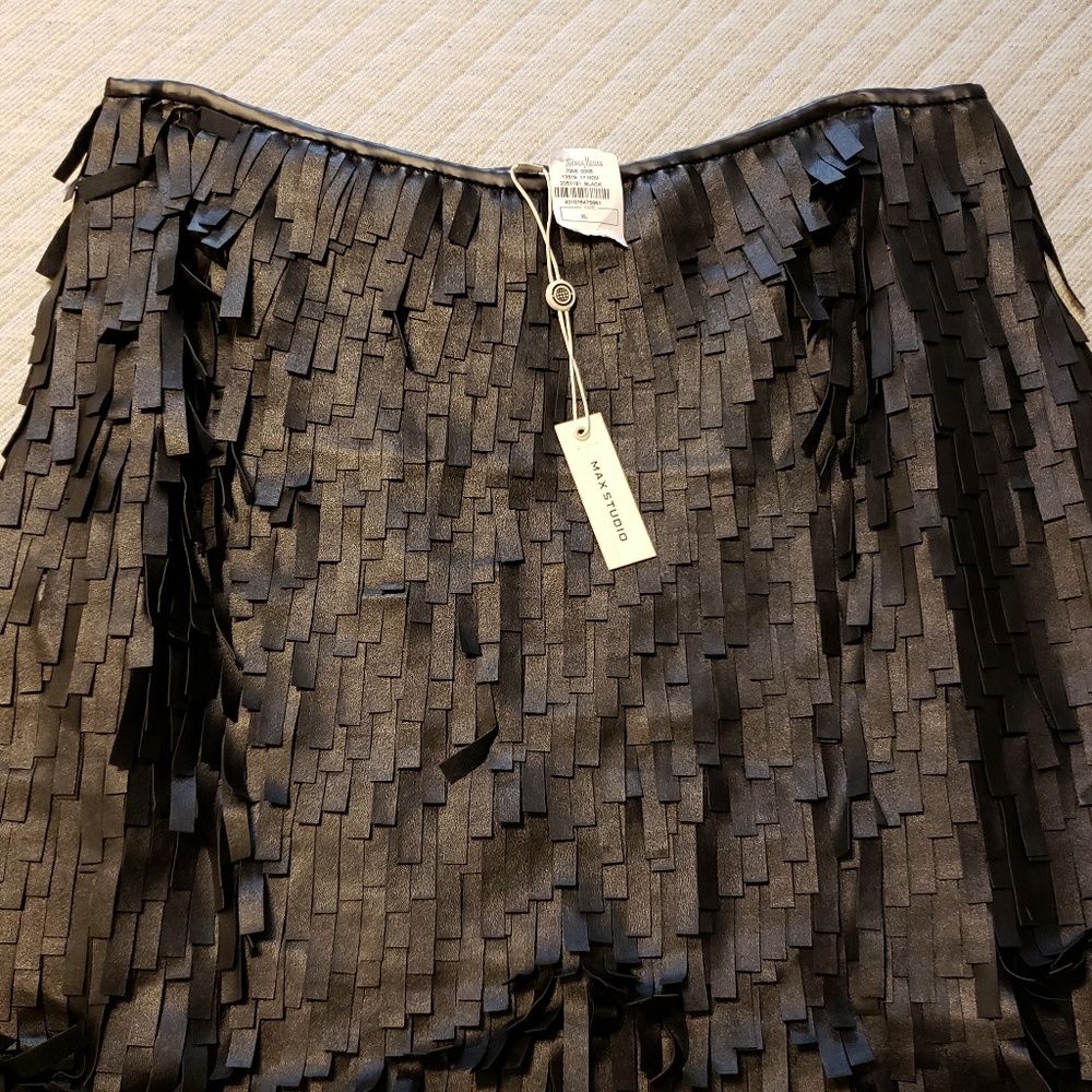 Faux leather fringe skirt